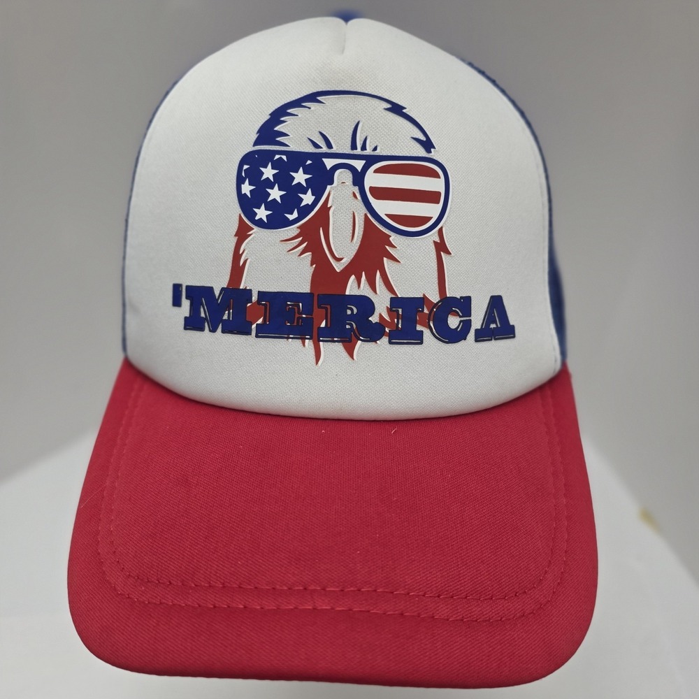 'Merica‎ Trucker Hat USA Bald Eagle Patriotic Mesh Snapback Cap Red White Blue